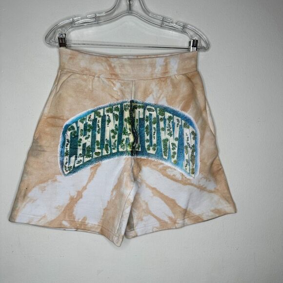 Chinatown Market Beige Tie Dye Island Arc SweatShorts Side and Back Pocket S - Picture 2 of 13